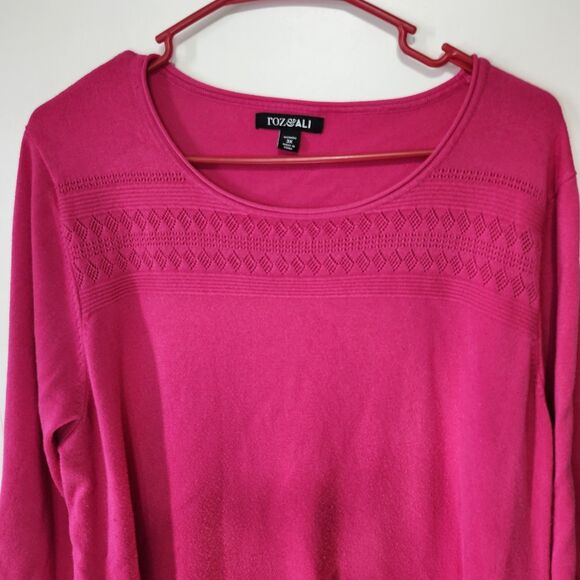 Roz & Ali Pink Cinched Sweater Top 3/4 Sleeve Yoke Detail Plus Size 3X - Picture 3 of 11